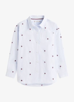 Tommy Hilfiger Meisjes Blouse met streepprint en borstzak in de kleur Lichtblauw