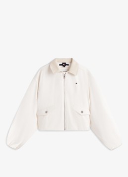 Tommy Hilfiger Meisjes Jack met kraag en logo in de kleur Gebroken wit