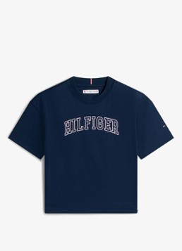 Tommy Hilfiger Meisjes T-shirt met logo in de kleur Donkerblauw