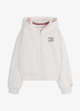 Tommy Hilfiger Jongens Sweatvest met logo en strass in de kleur Wit