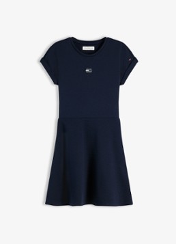 Tommy Hilfiger Meisjes Jurk met logoborduring in de kleur Donkerblauw