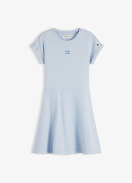 Tommy Hilfiger Meisjes Jurk met logoborduring in de kleur Lichtblauw