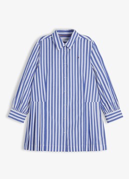 Tommy Hilfiger Meisjes Blousejurk met streepprint en logoborduring in de kleur Noble Blue-C8P / Blauw