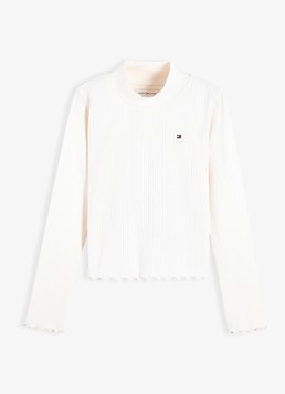 Tommy Hilfiger Meisjes Longsleeve top met logoborduring in de kleur Off White-YBH