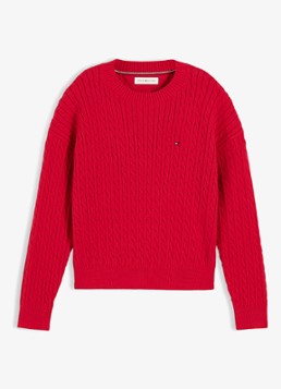 Tommy Hilfiger Meisjes Kabelgebreide trui met logoborduring in de kleur Red-XLG