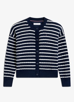 Tommy Hilfiger Meisjes Kabelgebreid vest met streepprint in de kleur Donkerblauw