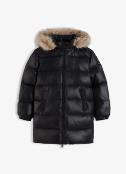 Tommy Hilfiger Meisjes Jas met donsvulling en capuchon in de kleur Zwart