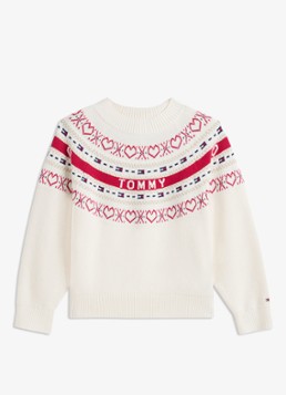 Tommy Hilfiger Meisjes Grofgebreide trui met logoprint in de kleur Ivoor
