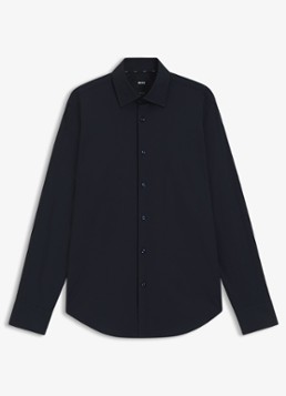 BOSS Heren Regular fit overhemd in katoenblend in de kleur Blauw