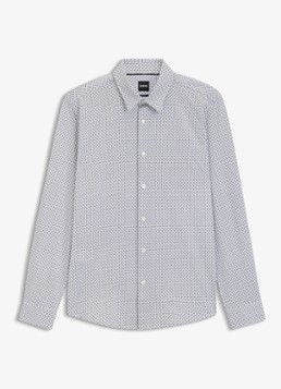 BOSS Heren Slim fit overhemd met microdessin in de kleur Donkerblauw