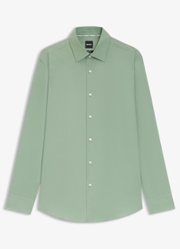 BOSS Heren Slim-fit overhemd in gemakkelijk te strijken katoenen popeline met stretch in de kleur Open Green-373 / Groen
