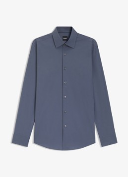 BOSS Heren Slim-fit overhemd in gemakkelijk te strijken katoenen popeline met stretch in de kleur Open Blue-466 / Blauw