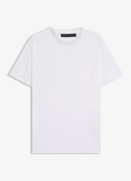BOSS Heren T-shirt van linnen met borstzak in de kleur White-100 / Wit