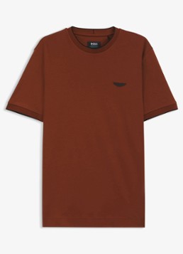 BOSS Heren T-shirt met gestreept detail in de kleur Bruin