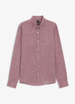BOSS Heren Regular fit overhemd van linnen in de kleur Medium Red-611 / Rood