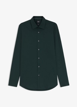 BOSS Heren Slim-fit overhemd in gemakkelijk te strijken katoenen popeline met stretch in de kleur Open Green-350 / Groen