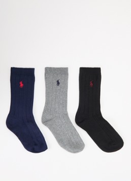 Ralph Lauren Jongens Ribgebreide sokken in katoenblend in 3-pack in de kleur Donkerblauw, maat: 4-7J