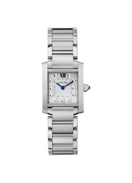 Cartier Dames Tank Française small horloge van staal met diamanten WE110006 in de kleur Zilver
