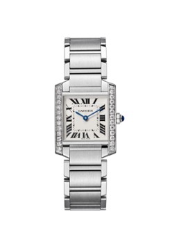 Cartier Dames Tank Française medium horloge van staal met diamanten CRW4TA0009 in de kleur Zilver