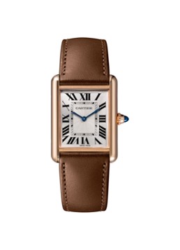 Cartier Dames Tank Louis Cartier large horloge van 18 karaat roségoud en kalfsleer CRWGTA0062 in de kleur Roségoud