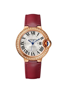 Cartier Dames Ballon Bleu de Cartier 33 mm horloge van 18 karaat roségoud en kalfsleer CRWJBB0055 in de kleur Roségoud