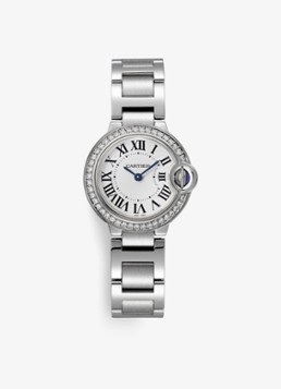 Cartier Dames Ballon Bleu de Cartier horloge, 28 mm, met 0.52 ct diamant CRW4BB0015 in de kleur Zilver
