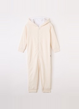 Claesens Jongens Junior Onesie van teddy met capuchon in de kleur Vanillegeel