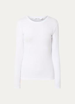 SAMSØE SAMSØE Dames Longsleeve van katoen met ribstructuur in de kleur Wit, maat: XS