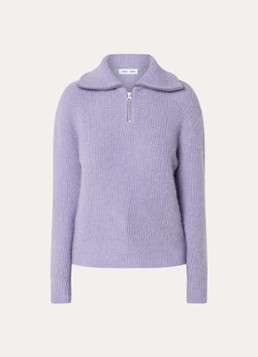 SAMSØE SAMSØE Dames Anour fijngebreide trui in alpaca wolblend met halve rits in de kleur Lila, maat: L