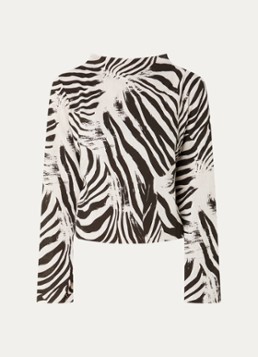 SAMSØE SAMSØE Dames Samiller top in linnenblend met zebraprint in de kleur Gebroken wit, maat: M