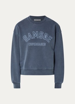 SAMSØE SAMSØE Dames Savan sweater met logoprint in de kleur Indigo, maat: XS
