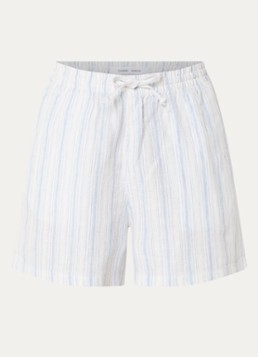 SAMSØE SAMSØE Dames Samaren high waist straight fit korte broek van linnen met streepprint in de kleur Blauw, maat: XS