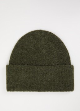 SAMSØE SAMSØE Dames Nor ribgebreide muts in alpaca wolblend in de kleur Bronsgroen, maat: ONE SIZE