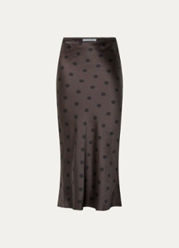 SAMSØE SAMSØE Dames Saagneta maxi rok van satijn met stippenprint in de kleur Donkerbruin, maat: XS