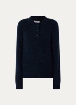 SAMSØE SAMSØE Dames Sanoura grofgebreide polo in wolblend in de kleur Donkerblauw, maat: L
