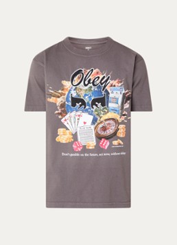 Obey Heren Act Now T-shirt met print in de kleur Donkergrijs, maat: S