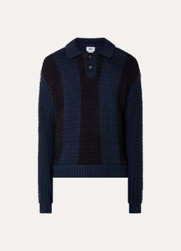 Obey Heren Grofgebreide trui met polokraag in de kleur Donkerblauw, maat: M