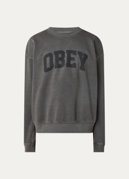 Obey Heren Collegiate sweater met logo in de kleur Antraciet, maat: L