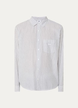 Obey Heren Isaac regular fit overhemd met streepprint en borstzak in de kleur Zwart, maat: L