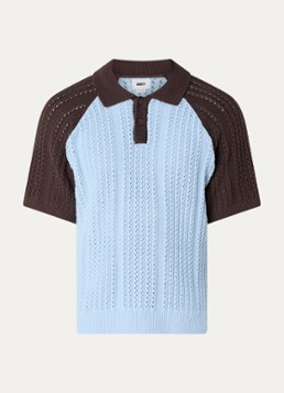 Obey Heren Abel fijngebreide polo met stretch in de kleur Lichtblauw, maat: S