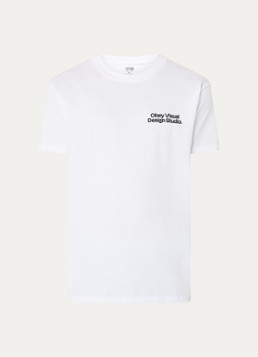 Obey Heren Visual Design T-shirt met logo- en backprint in de kleur Wit, maat: S