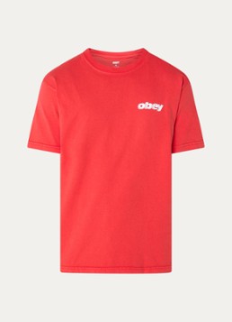 Obey Heren Diffusion T-shirt met logo- en backprint in de kleur Rood, maat: S