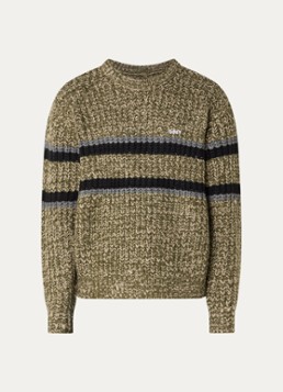 Obey Heren Alden grofgebreide trui met streepprint in de kleur Groen, maat: M