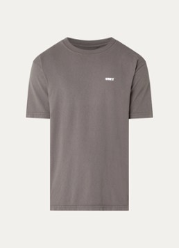 Obey Heren Bold Icon Face T-shirt met logo- en backprint in de kleur Antraciet, maat: S