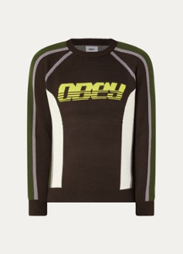 Obey Heren Estadio fijngebreide trui met logo in de kleur Donkerbruin, maat: XL