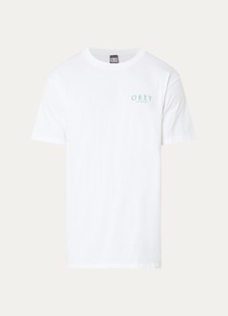 Obey Heren Flores Robus T-shirt met logo- en backprint in de kleur Wit, maat: S