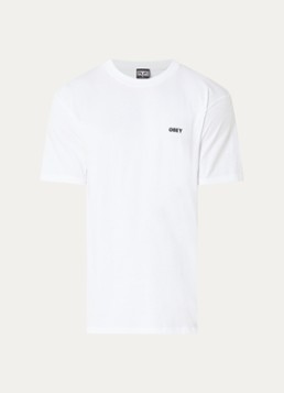 Obey Heren Pastures T-shirt met logo- en backprint in de kleur Wit, maat: S