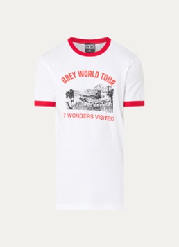 Obey Heren 7 Wonders T-shirt met logoprint in de kleur Wit, maat: XL
