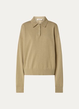 OLAF Dames Grofgebreide polo in linnenblend met logoborduring in de kleur Beige, maat: M