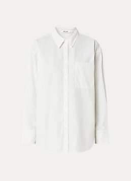 OLAF Dames Oversized blouse met streepprint en borstzak in de kleur Beige, maat: XL